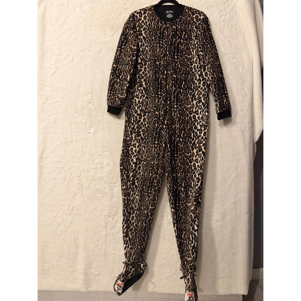Nick & Nora Leopard Print Footed Pajamas Womens Small Fleece One Piece Sleeper S